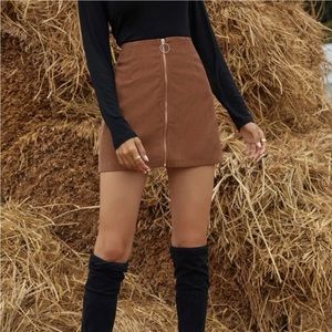 NEVER WORN. SHEIN brown corduroy inspired mini skirt. Size small, runs big.